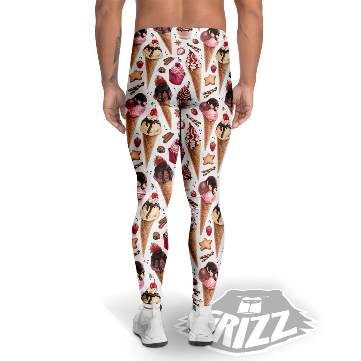 Ice Cream Cones Watercolor Print Pattern Men's Leggings-grizzshop