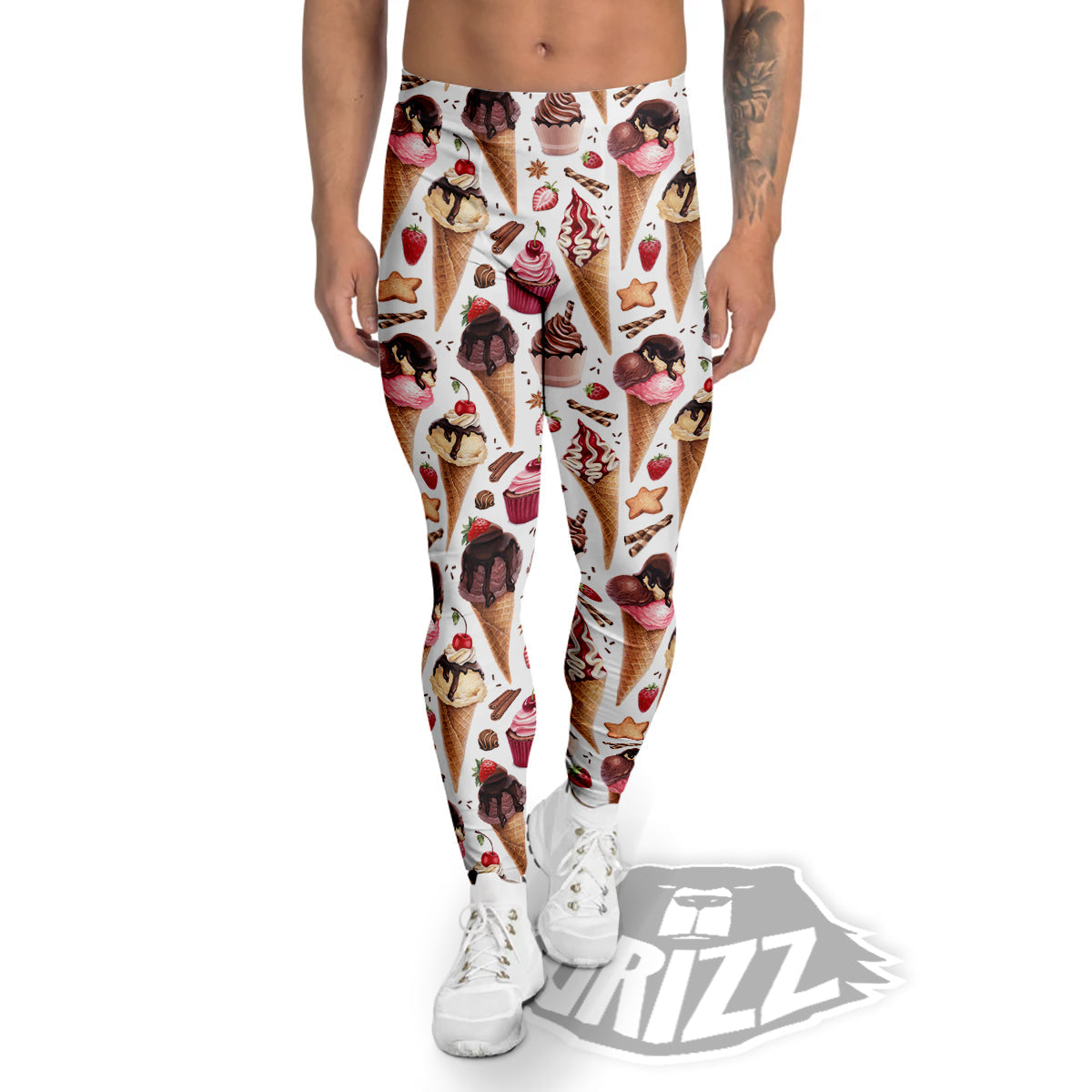 Ice Cream Cones Watercolor Print Pattern Men's Leggings-grizzshop