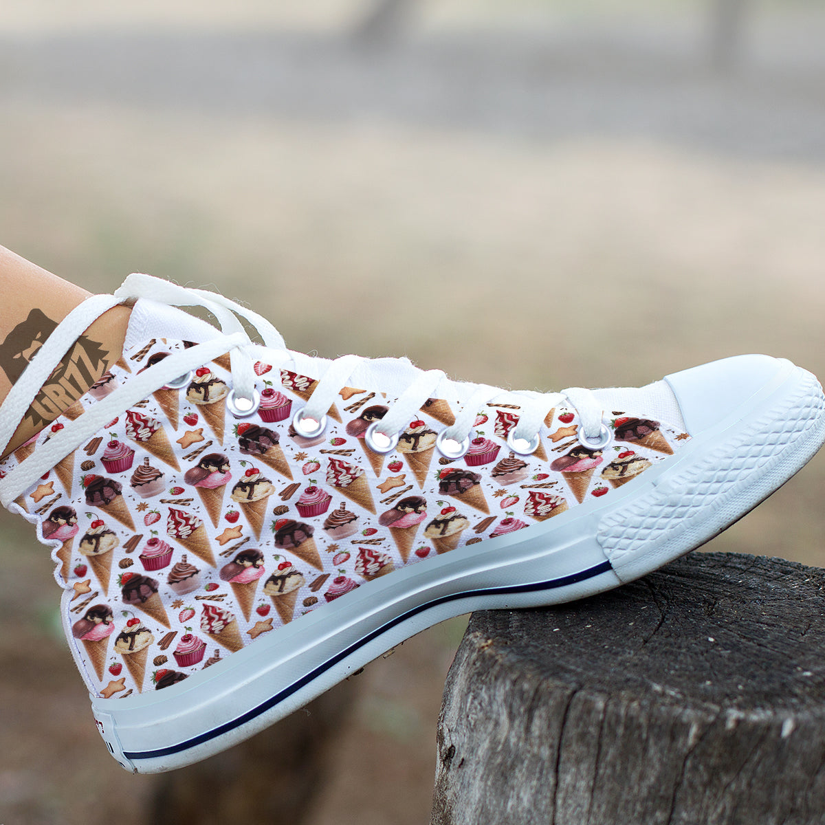 Ice Cream Cones Watercolor Print Pattern White High Top Shoes-grizzshop