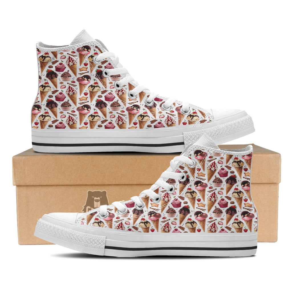 Ice Cream Cones Watercolor Print Pattern White High Top Shoes-grizzshop
