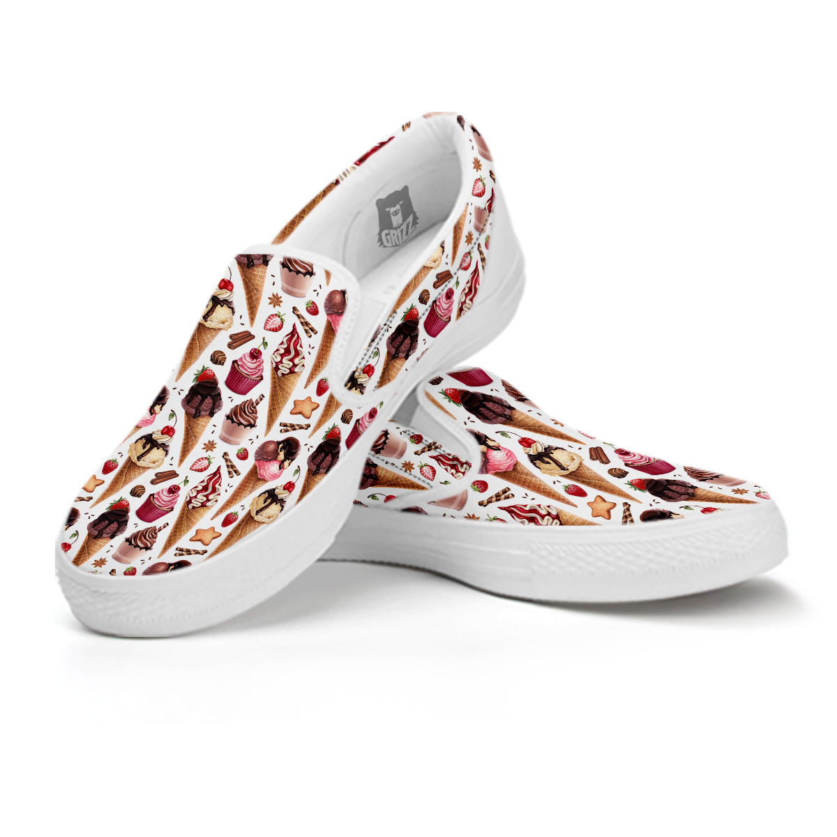 Ice Cream Cones Watercolor Print Pattern White Slip On Shoes-grizzshop