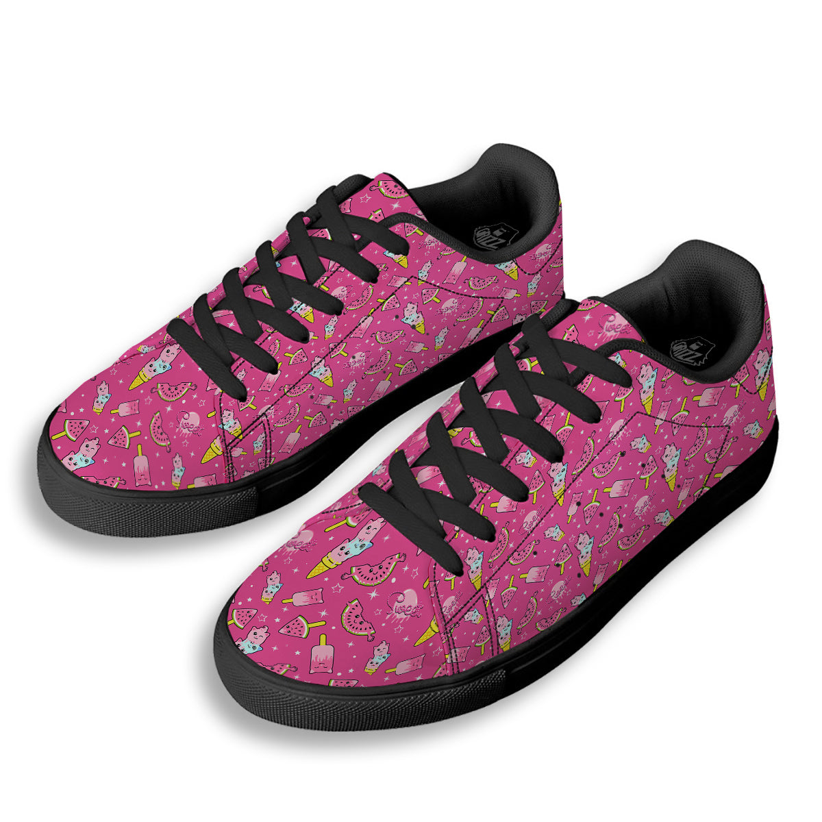 Ice Cream Cute Print Pattern Black Low Top Sneakers-grizzshop