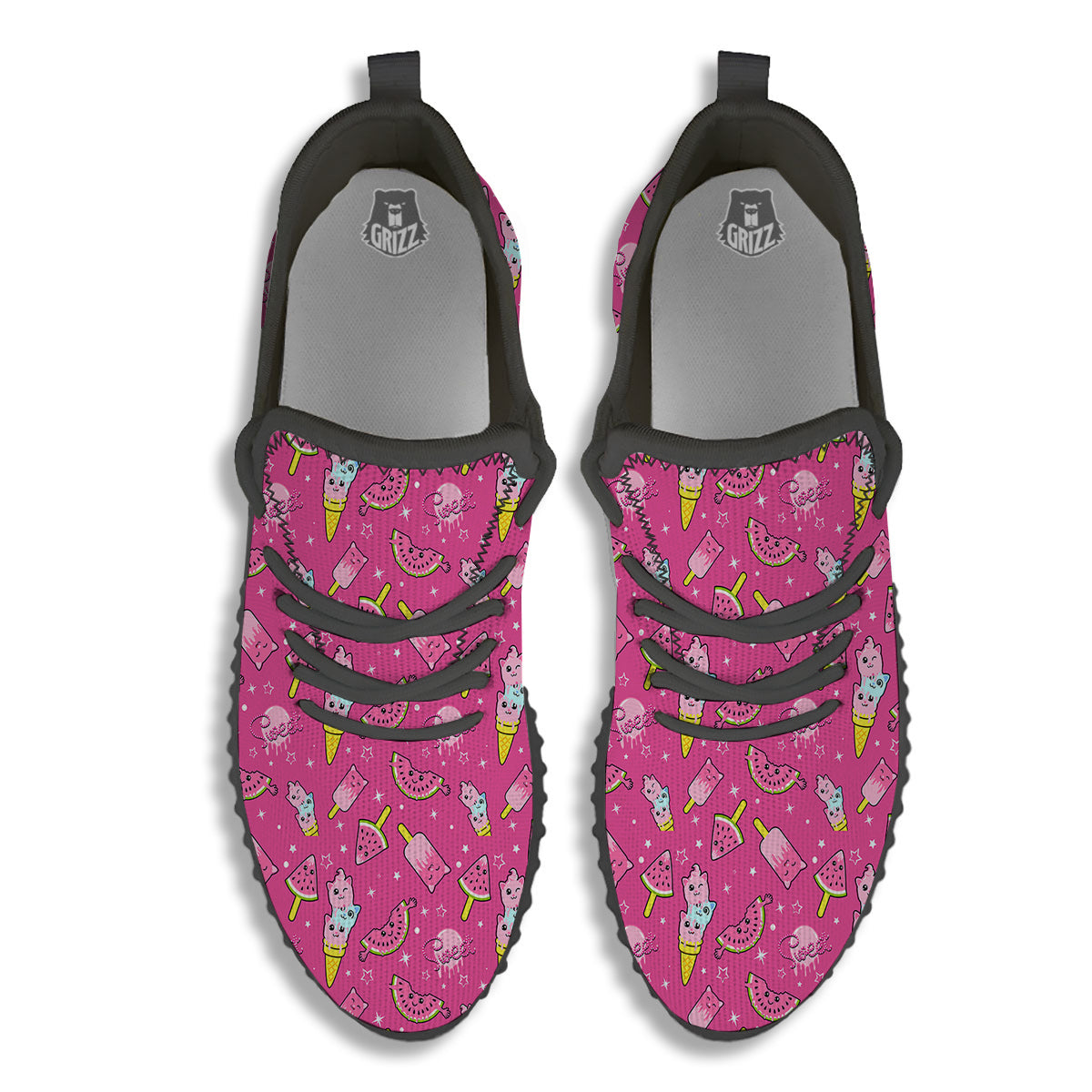 Ice Cream Cute Print Pattern Black Walking Shoes-grizzshop