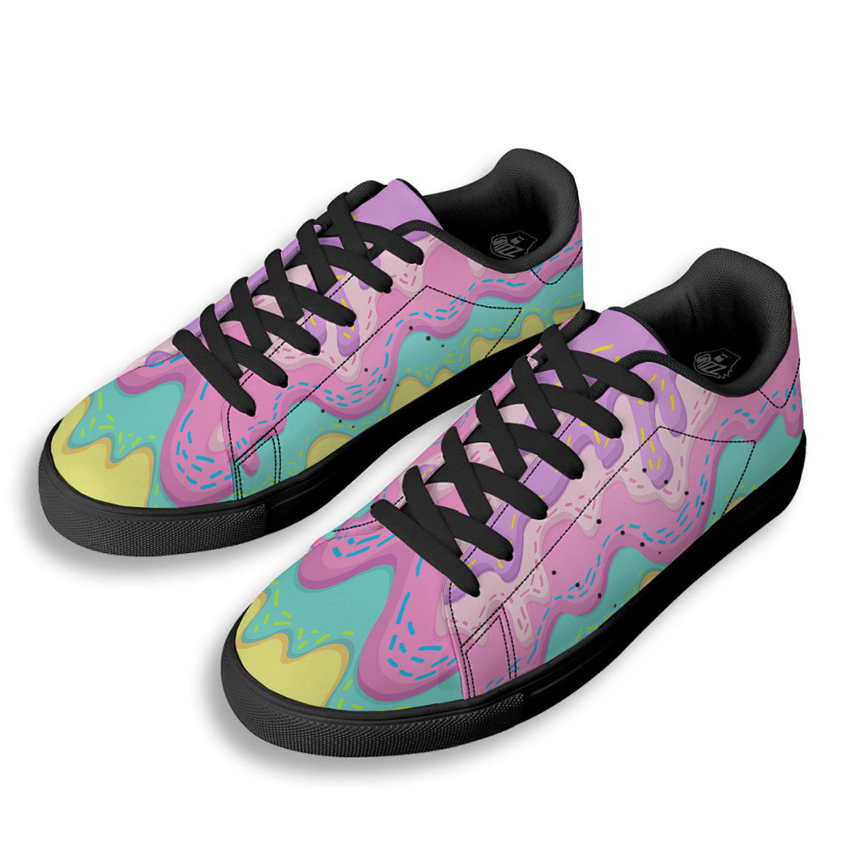 Ice Cream Dripping Pastel Print Black Low Top Sneakers-grizzshop