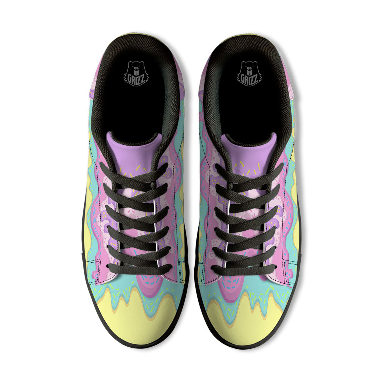 Ice Cream Dripping Pastel Print Black Low Top Sneakers-grizzshop