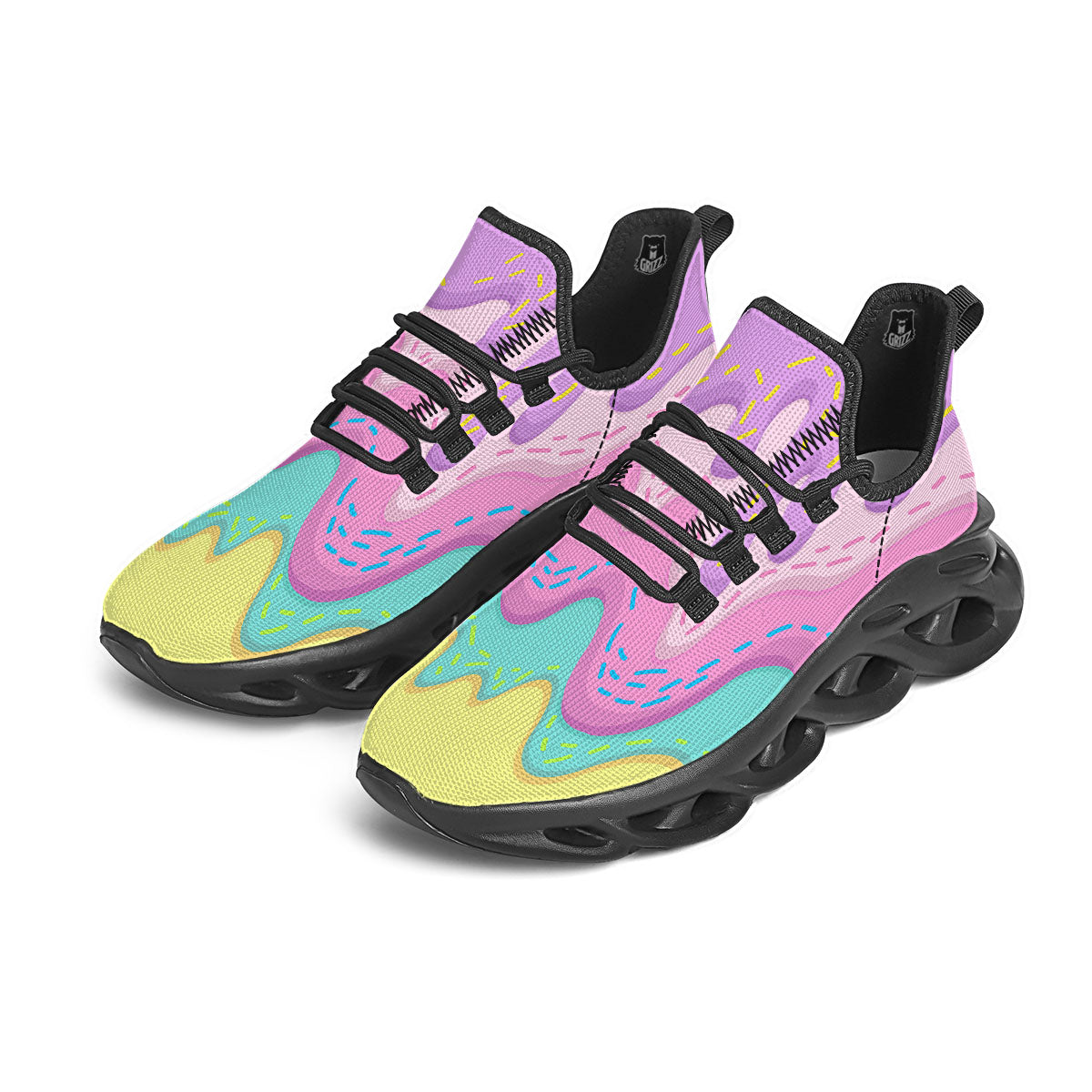 Ice Cream Dripping Pastel Print Black Running Shoes-grizzshop
