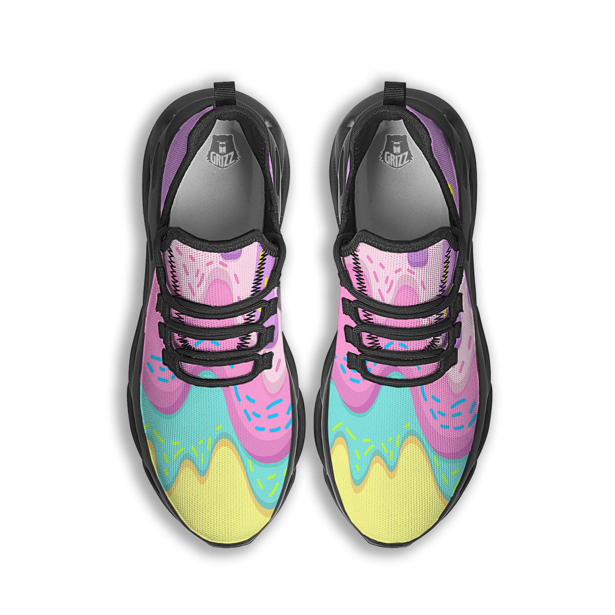 Ice Cream Dripping Pastel Print Black Running Shoes-grizzshop
