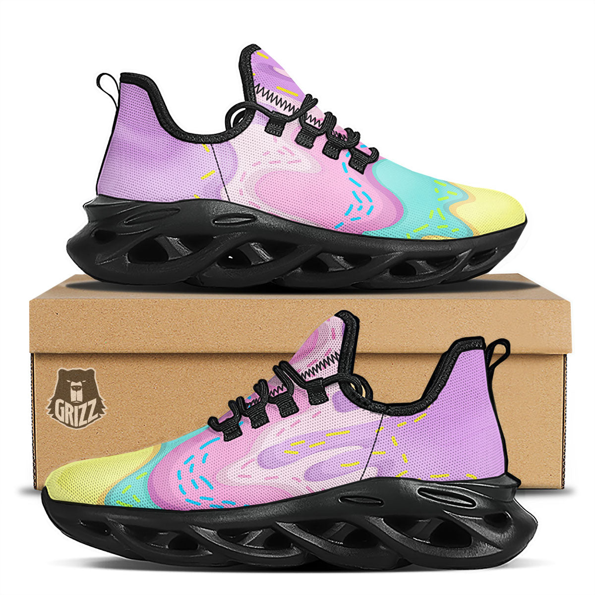 Ice Cream Dripping Pastel Print Black Running Shoes-grizzshop