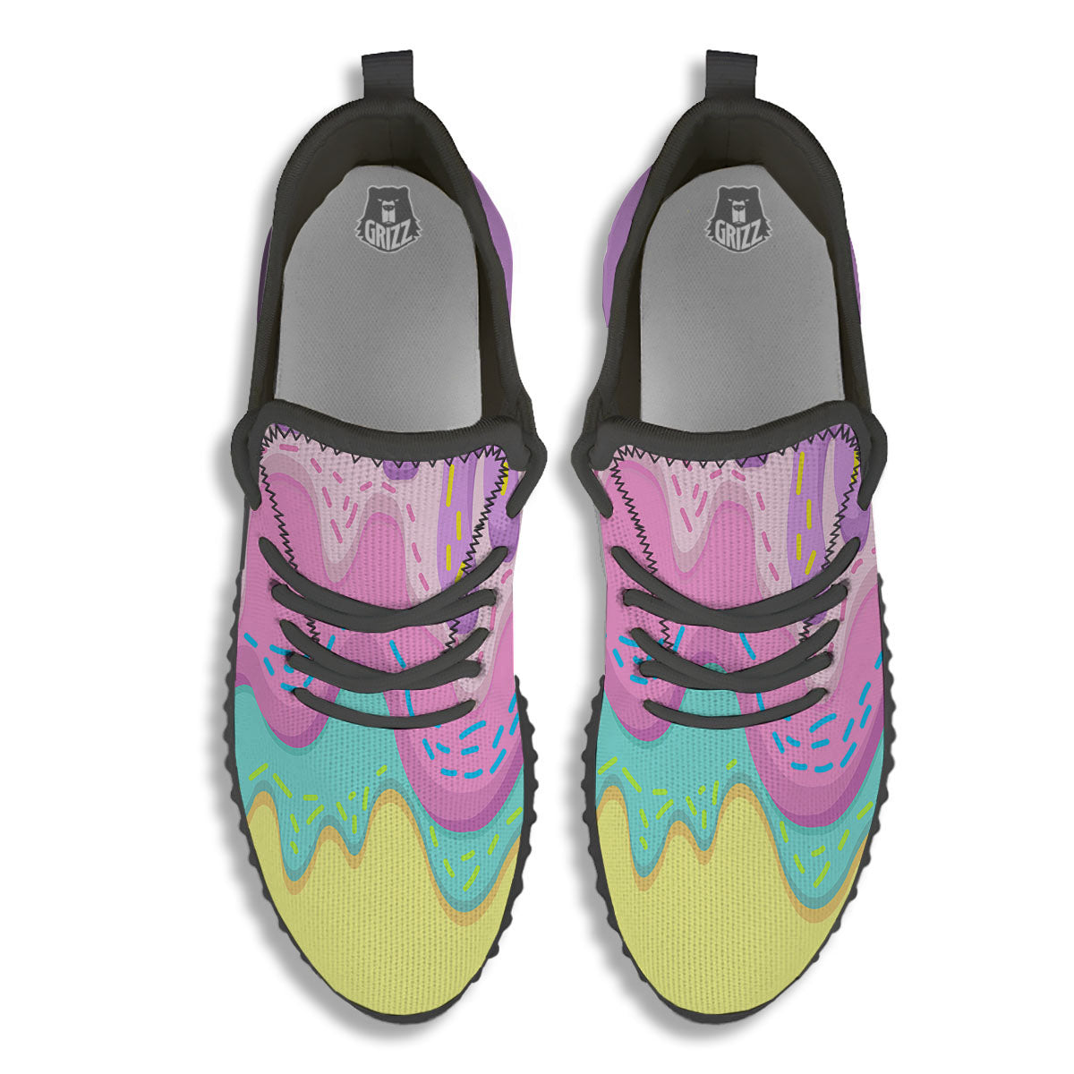 Ice Cream Dripping Pastel Print Black Walking Shoes-grizzshop