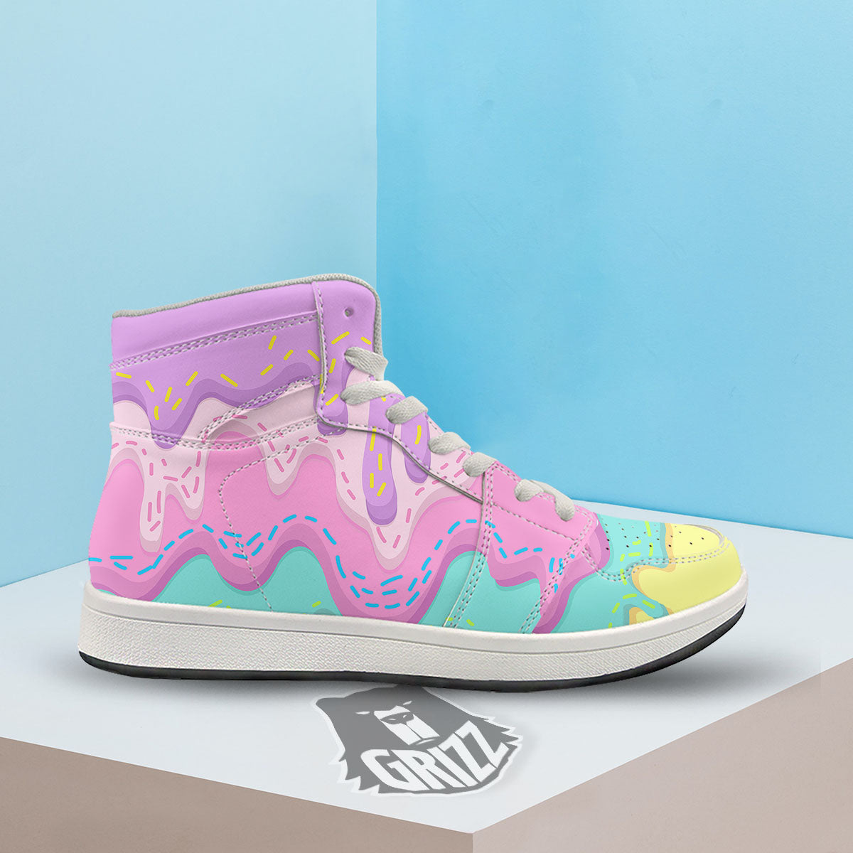 Ice Cream Dripping Pastel Print High Top Sneakers-grizzshop