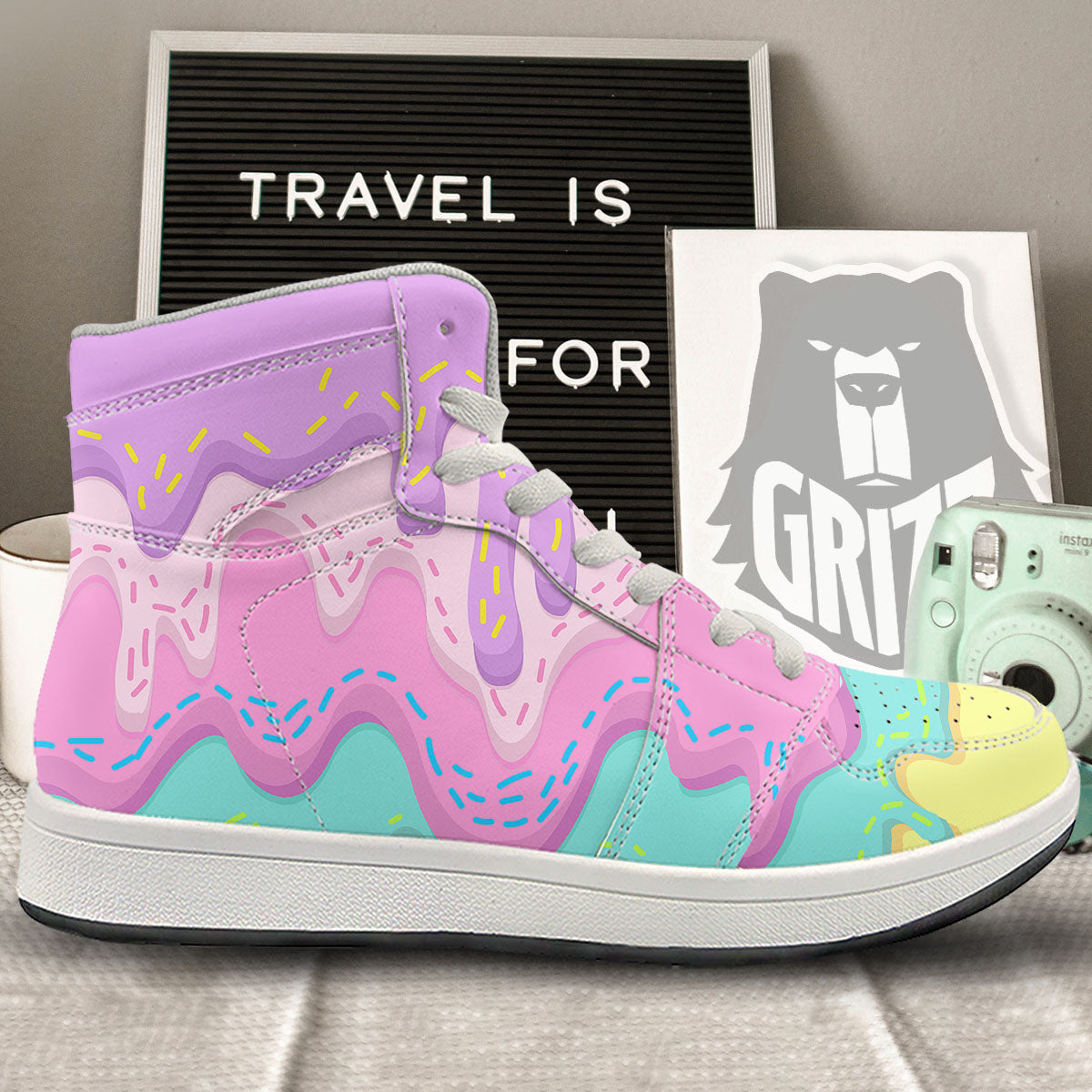 Ice Cream Dripping Pastel Print High Top Sneakers-grizzshop