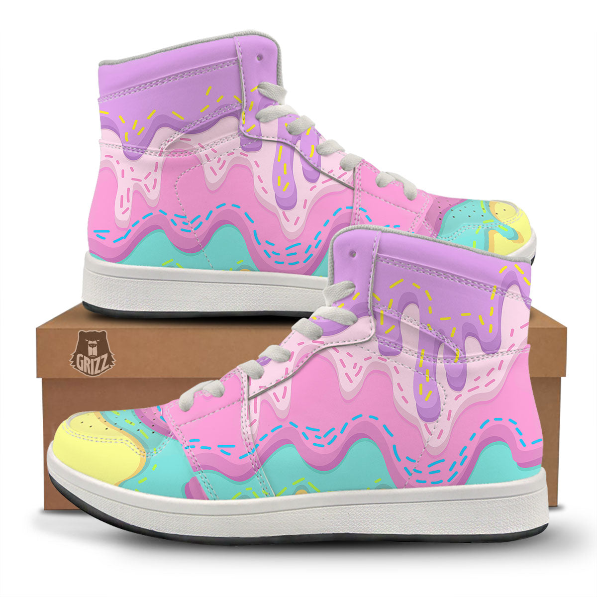 Ice Cream Dripping Pastel Print High Top Sneakers-grizzshop