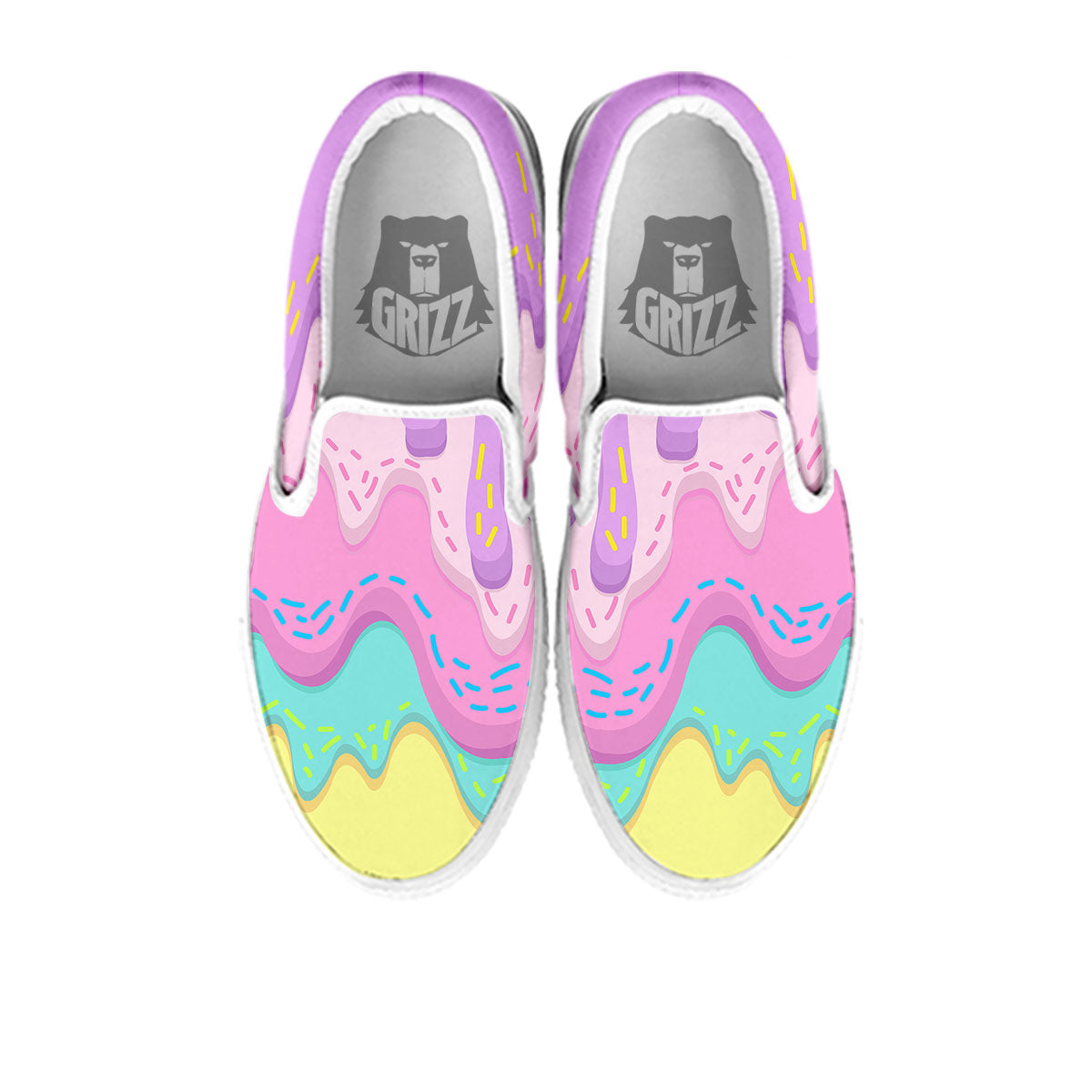 Ice Cream Dripping Pastel Print White Slip On Shoes-grizzshop