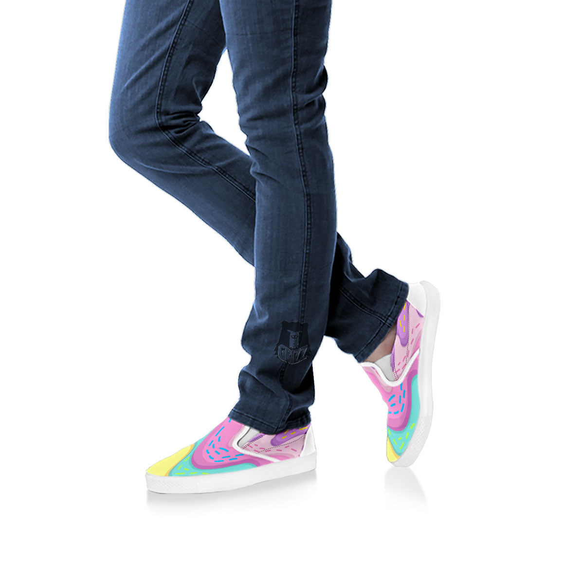 Ice Cream Dripping Pastel Print White Slip On Shoes-grizzshop