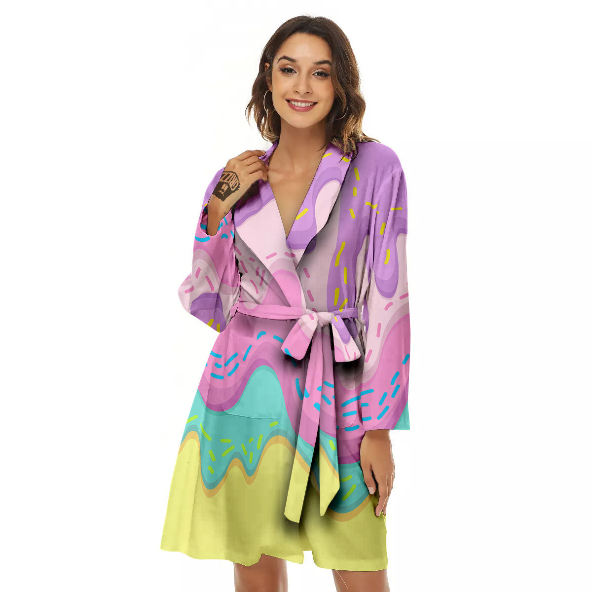 Ice Cream Dripping Pastel Print Women's Robe-grizzshop