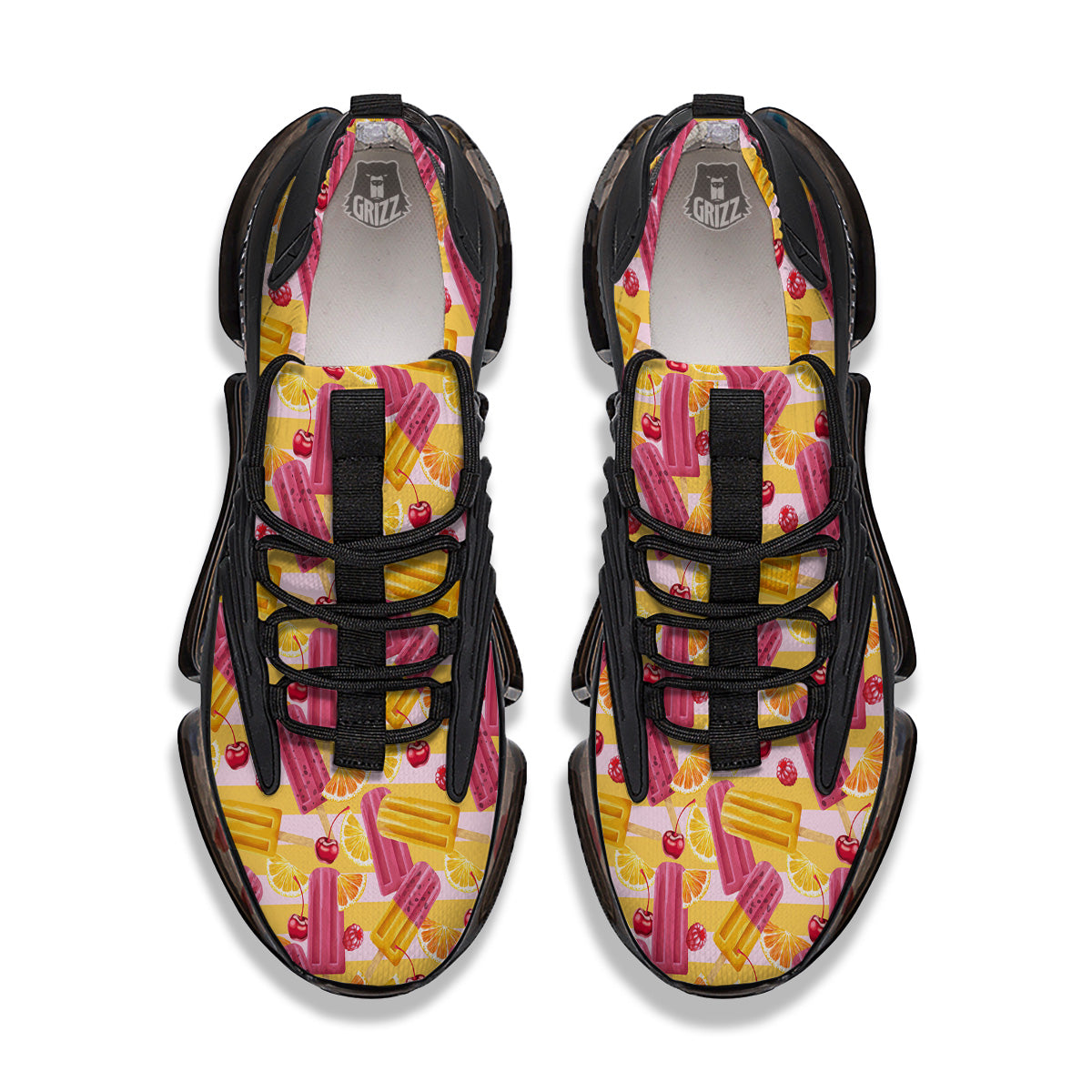 Ice Cream Fruits And Berries Print Pattern Black Gym Shoes-grizzshop