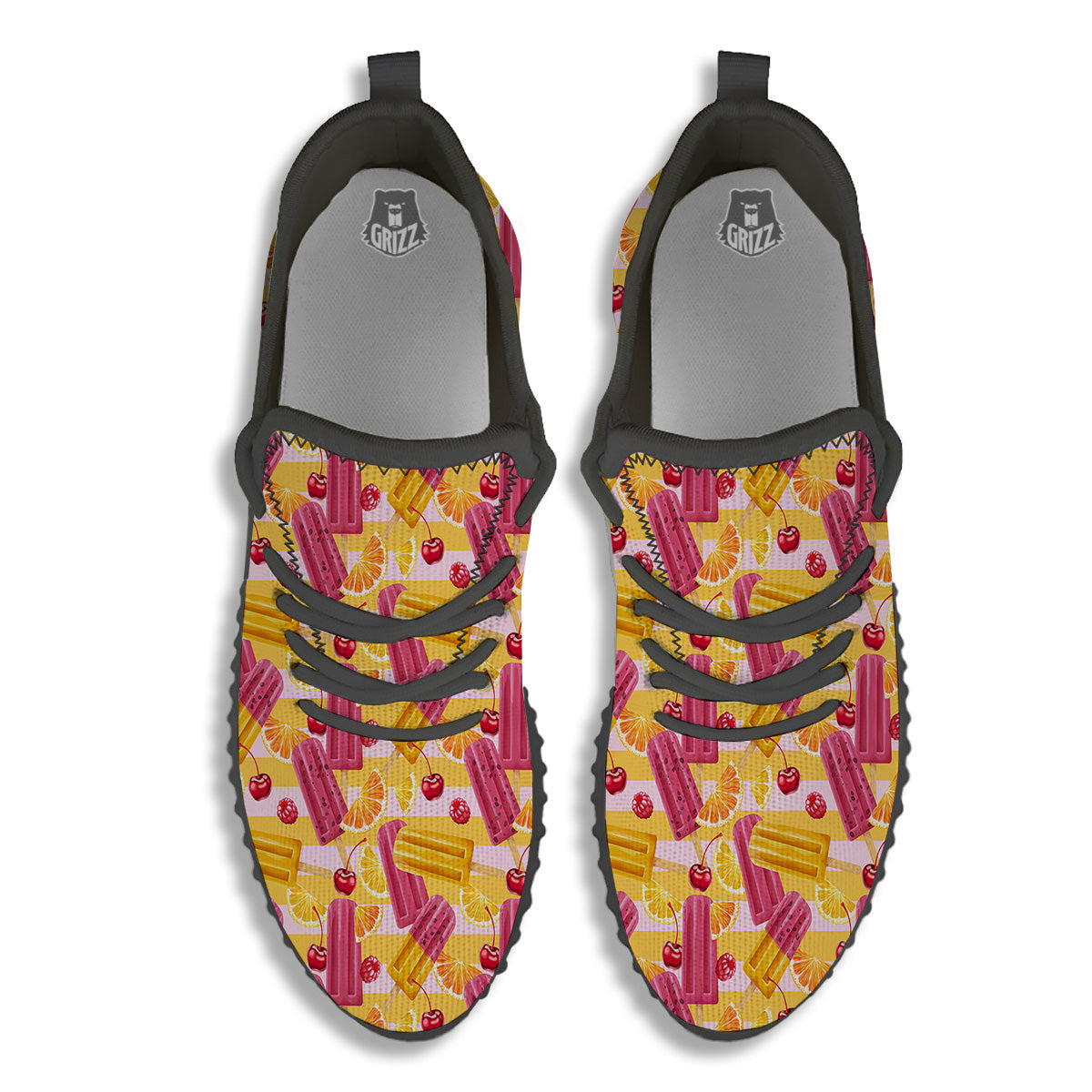Ice Cream Fruits And Berries Print Pattern Black Walking Shoes-grizzshop