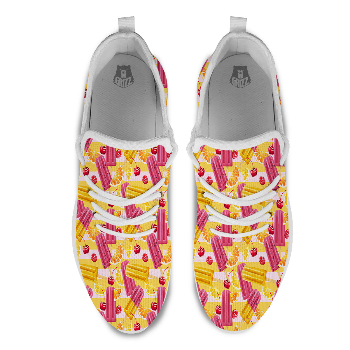 Ice Cream Fruits And Berries Print Pattern White Athletic Shoes-grizzshop