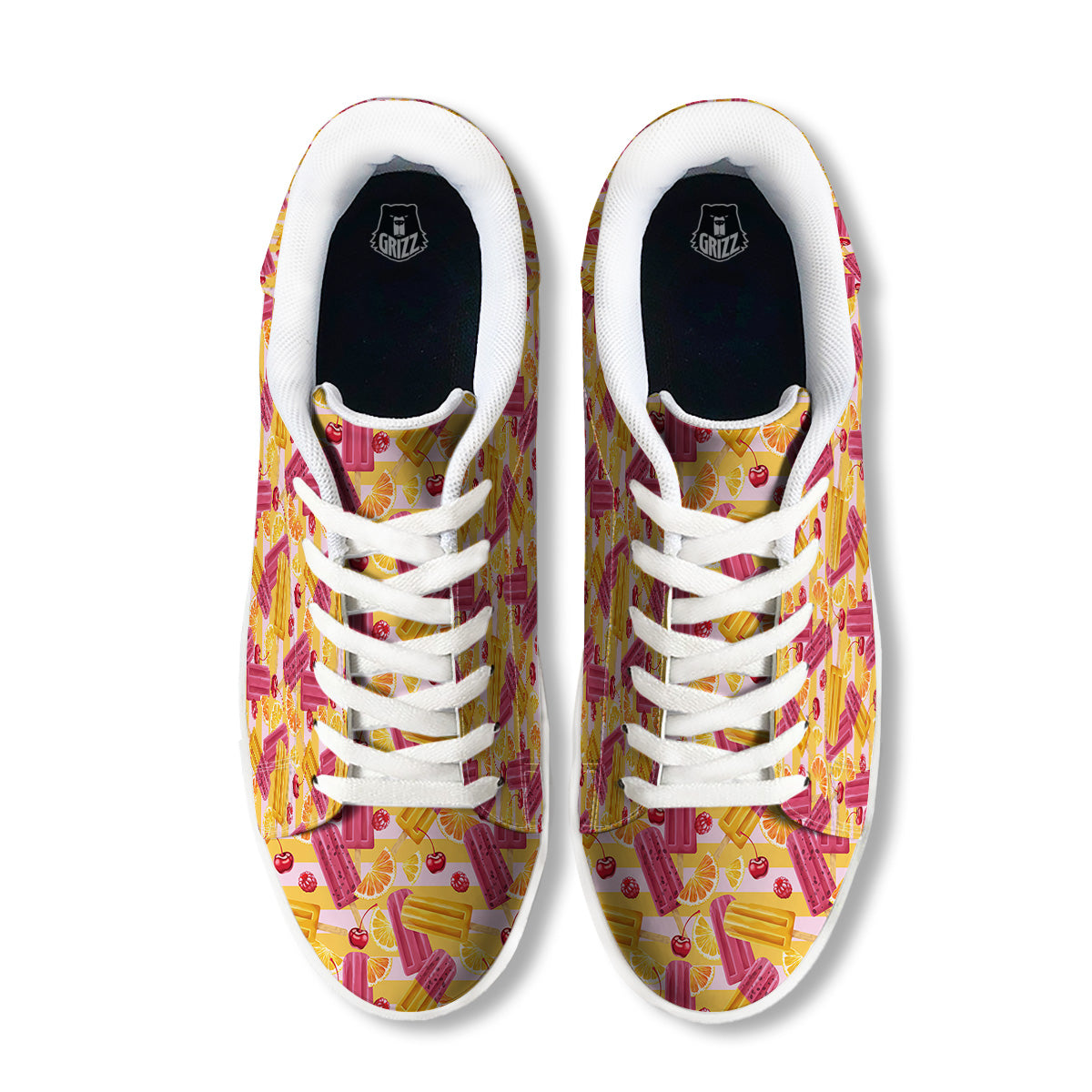 Ice Cream Fruits And Berries Print Pattern White Low Top Sneakers-grizzshop