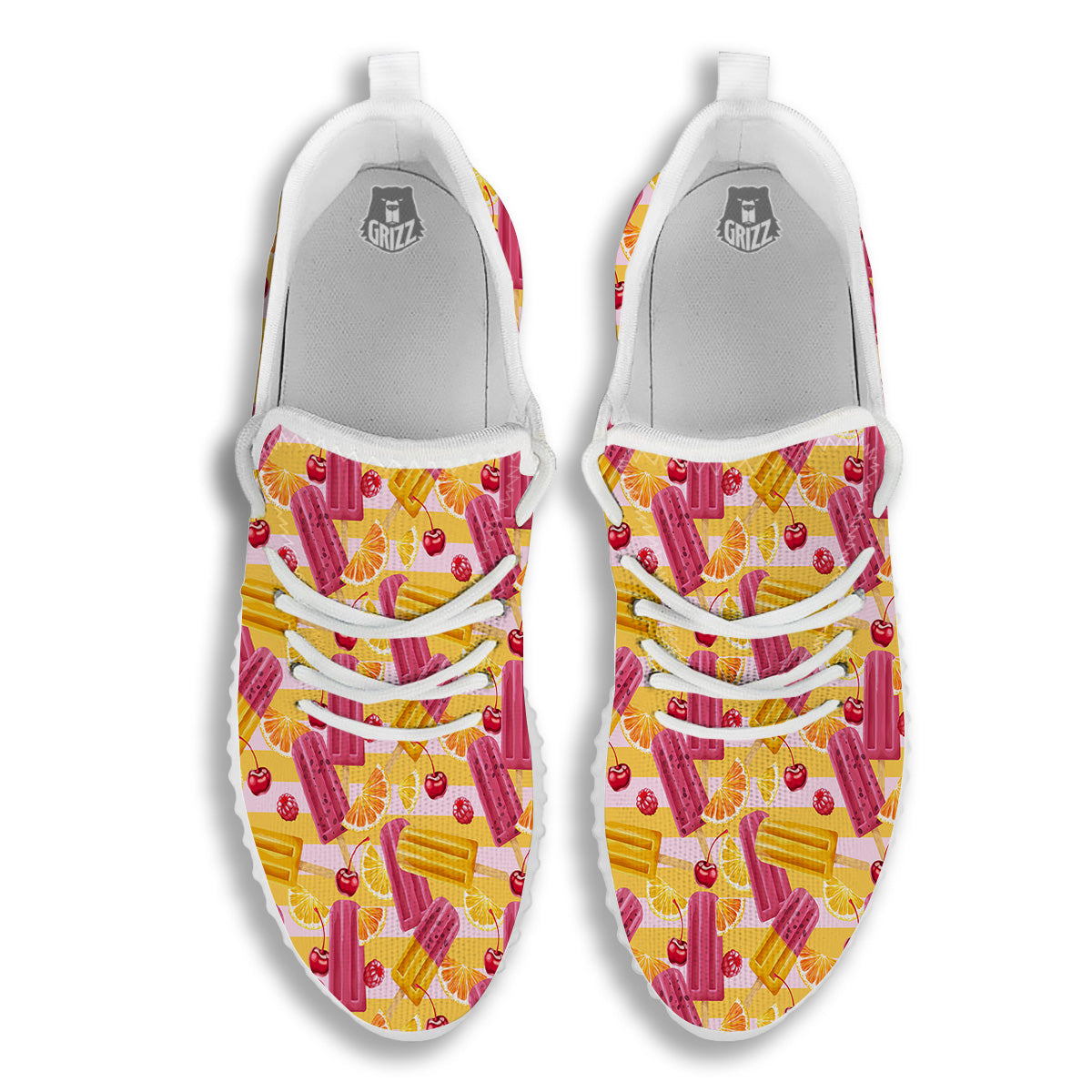 Ice Cream Fruits And Berries Print Pattern White Walking Shoes-grizzshop