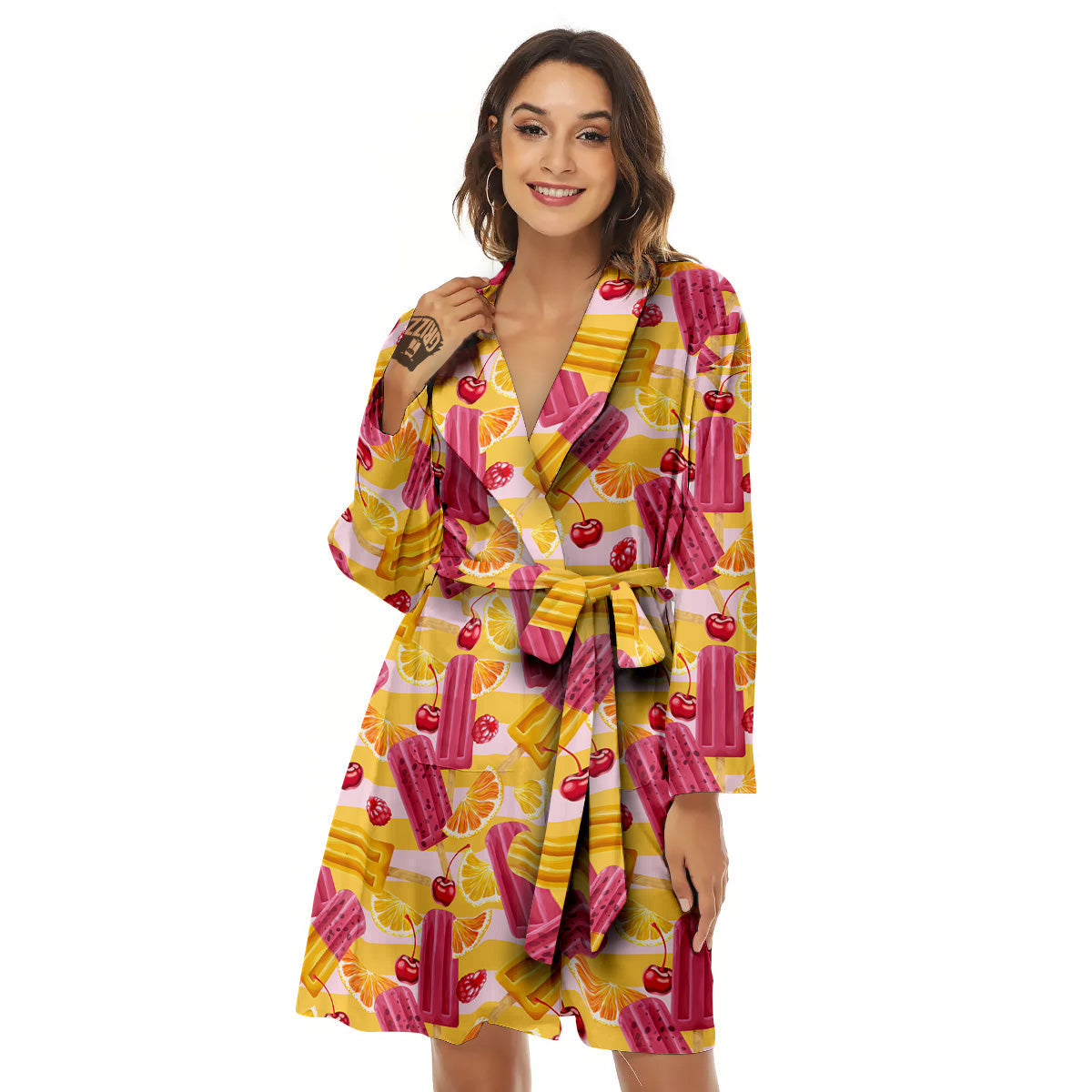 Ice Cream Fruits And Berries Print Pattern Women's Robe-grizzshop
