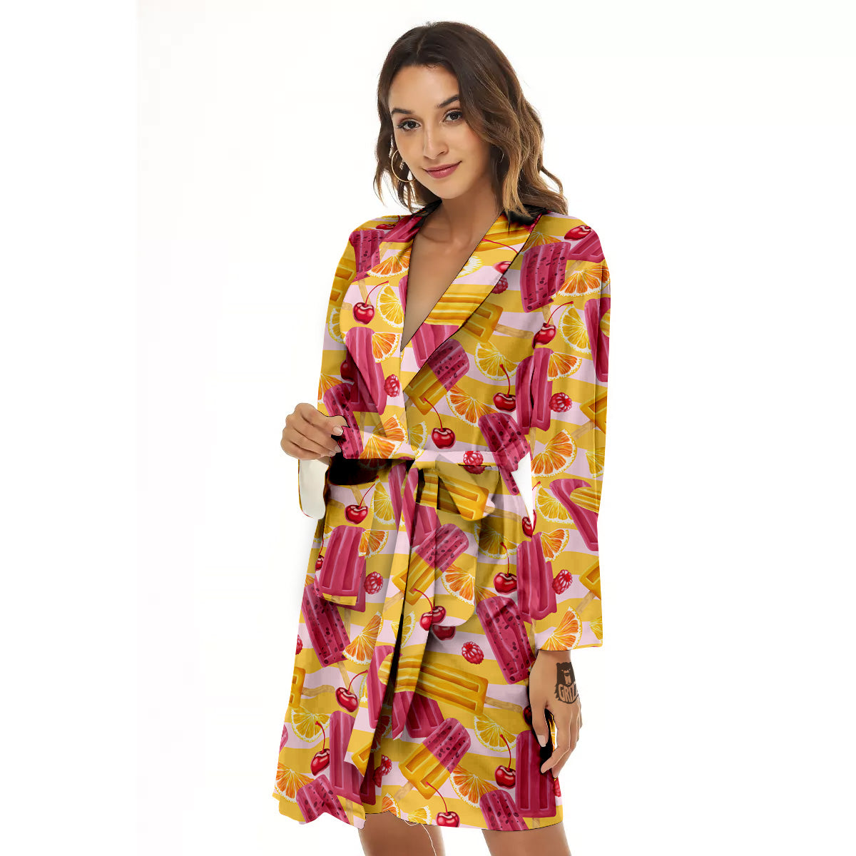 Ice Cream Fruits And Berries Print Pattern Women's Robe-grizzshop