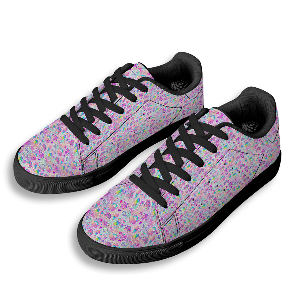 Ice Cream Girly Unicorn Print Pattern Black Low Top Sneakers-grizzshop