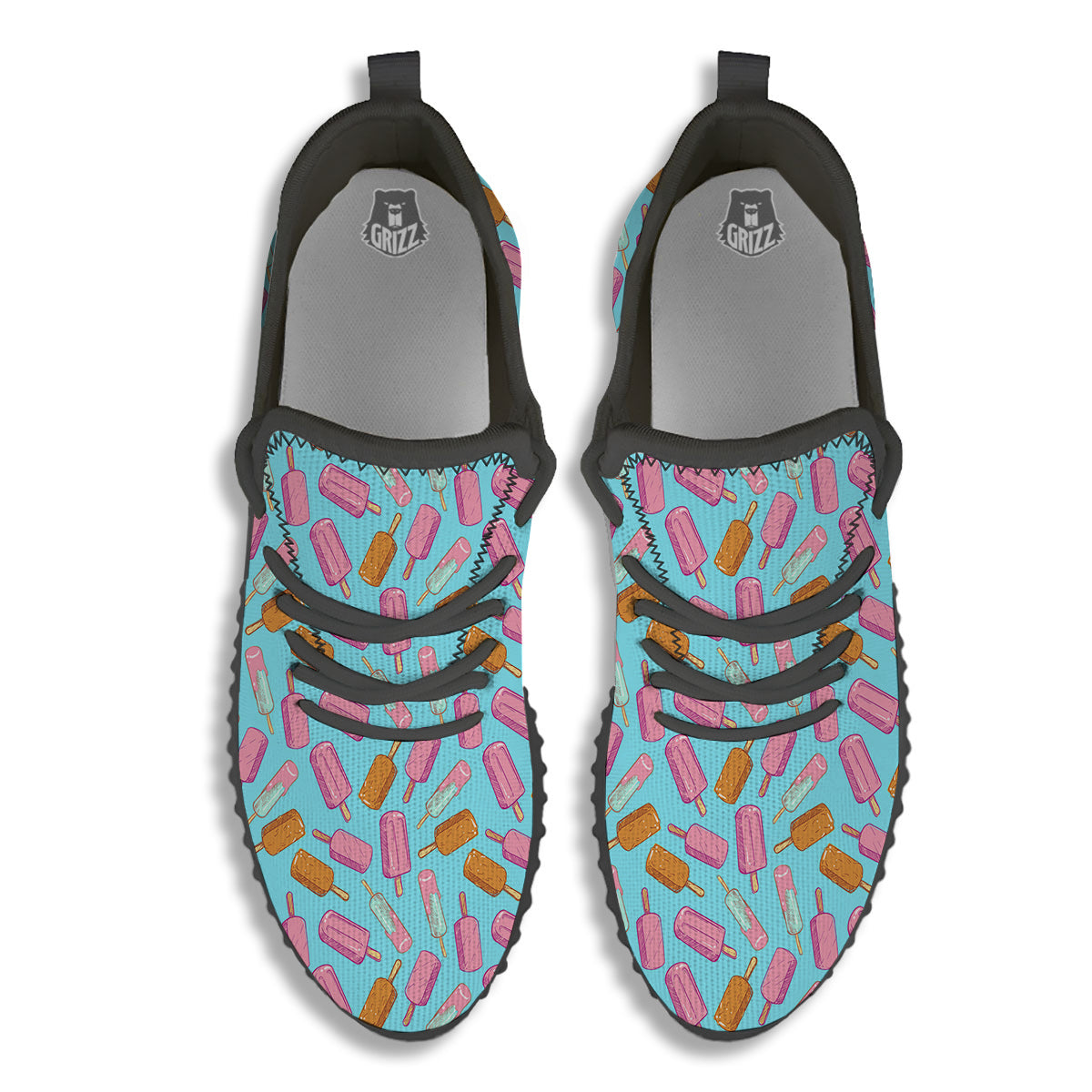 Ice Cream Pink And Brown Print Pattern Black Walking Shoes-grizzshop