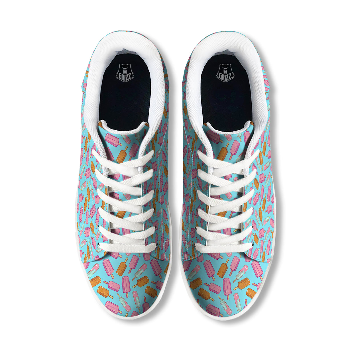 Ice Cream Pink And Brown Print Pattern White Low Top Sneakers-grizzshop