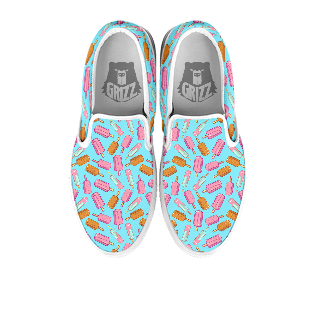 Ice Cream Pink And Brown Print Pattern White Slip On Shoes-grizzshop