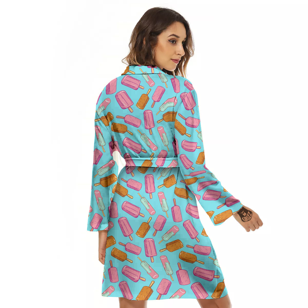 Ice Cream Pink And Brown Print Pattern Women's Robe-grizzshop