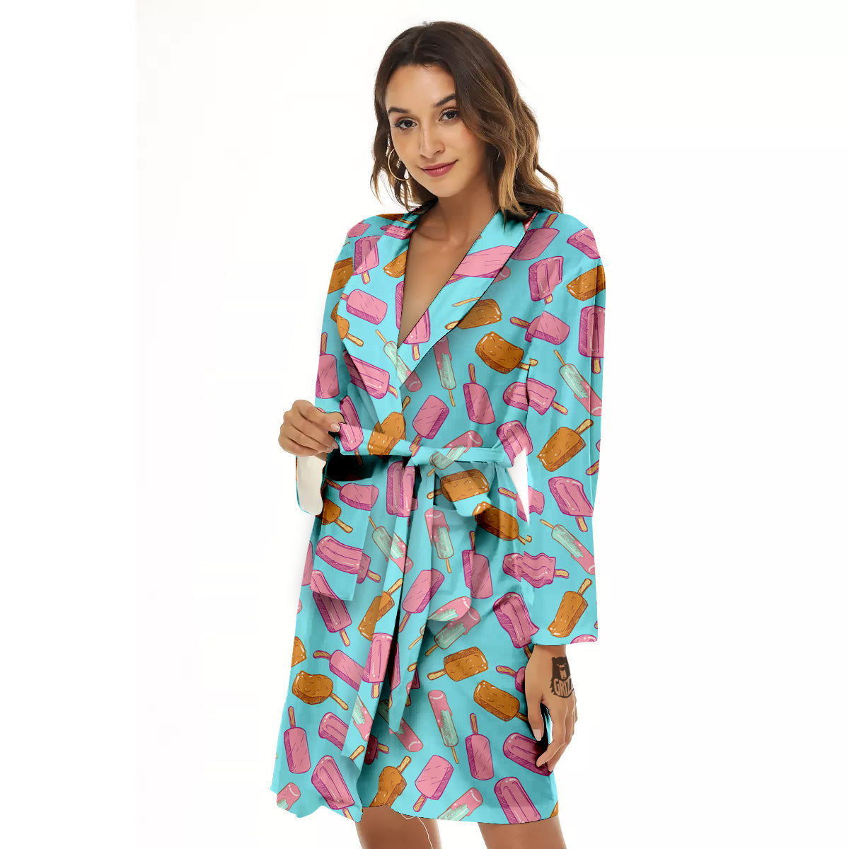 Ice Cream Pink And Brown Print Pattern Women's Robe-grizzshop