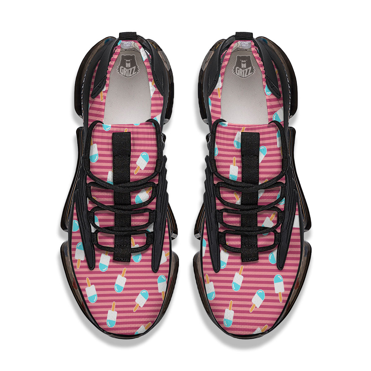 Ice Cream Pink Striped Print Pattern Black Gym Shoes-grizzshop
