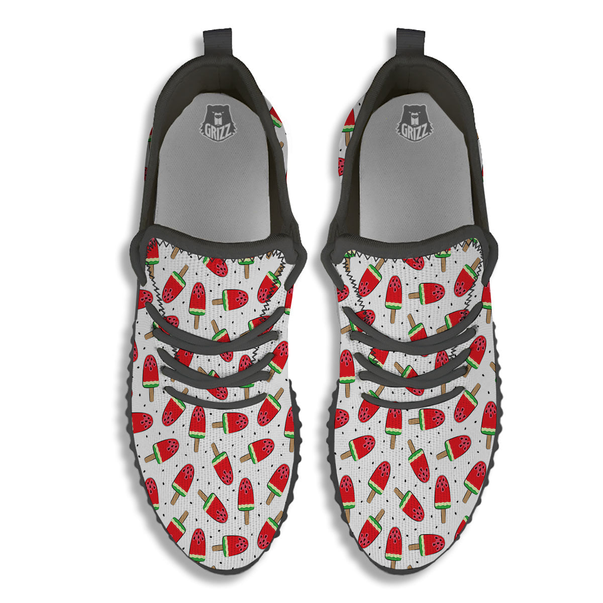 Ice Cream Watermelon Print Pattern Black Walking Shoes-grizzshop