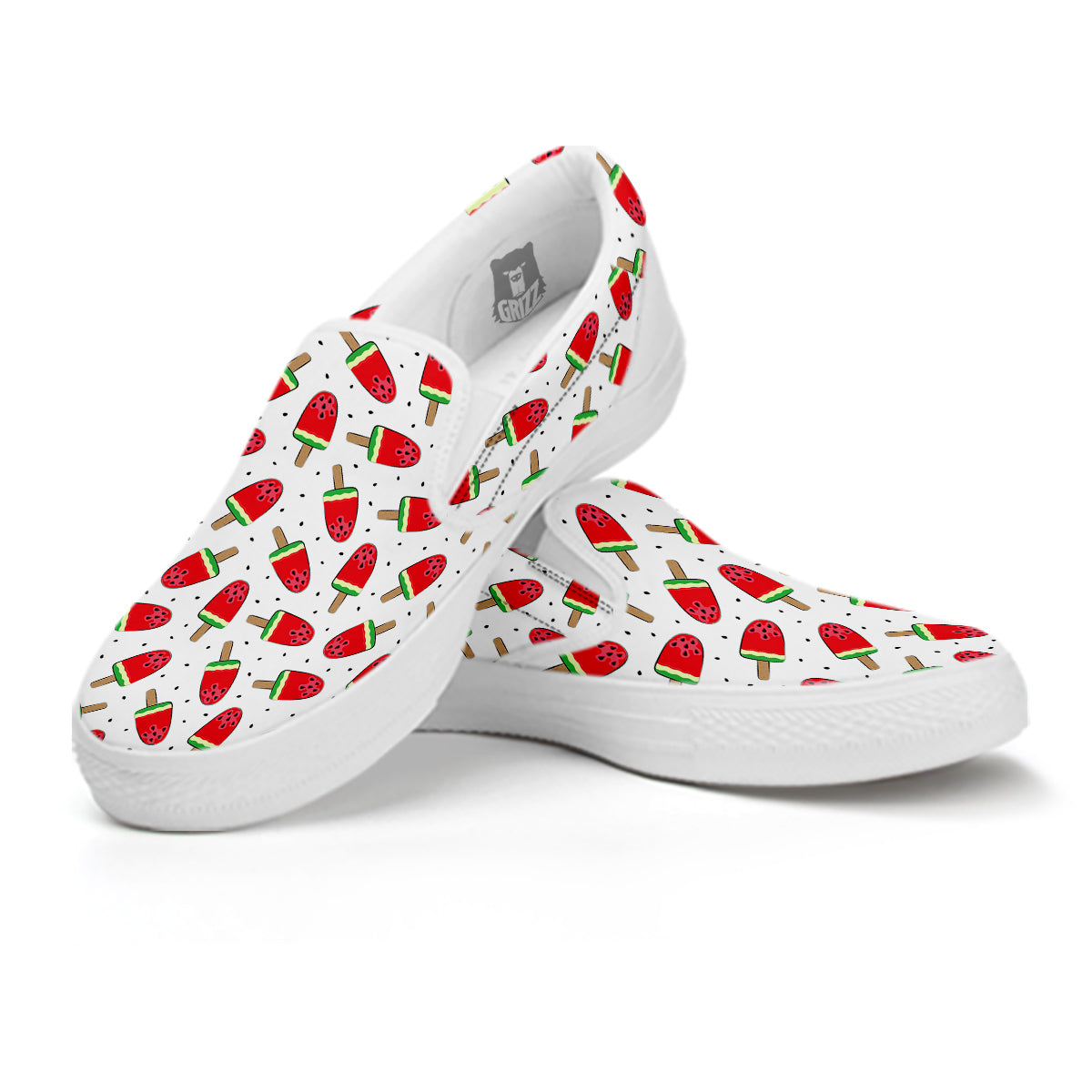 Ice Cream Watermelon Print Pattern White Slip On Shoes-grizzshop