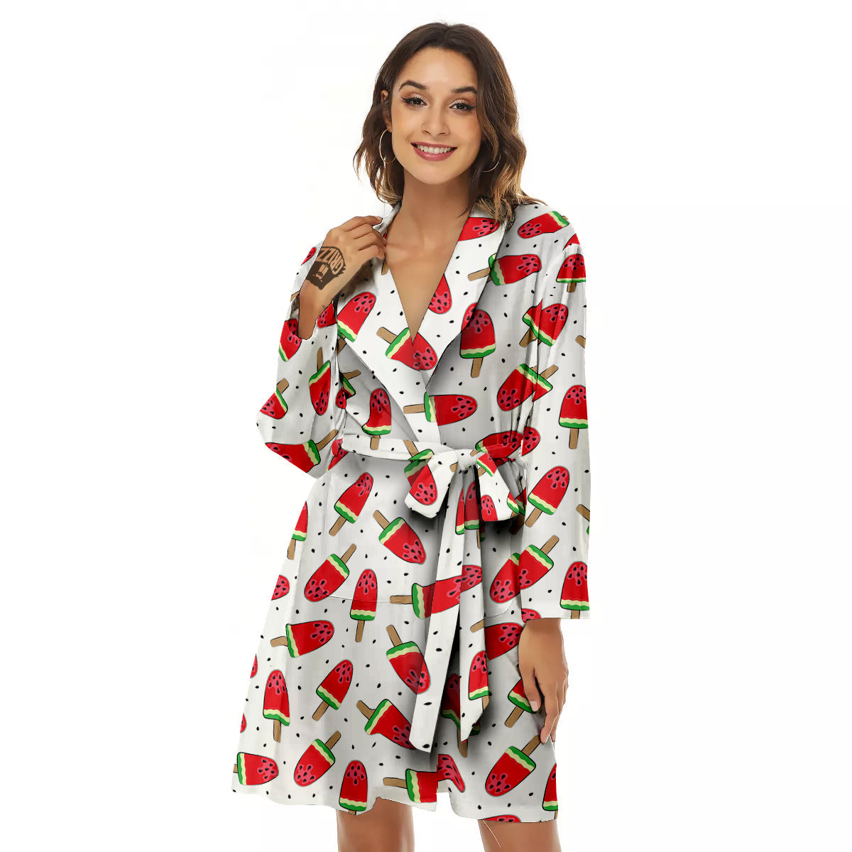 Ice Cream Watermelon Print Pattern Women's Robe-grizzshop