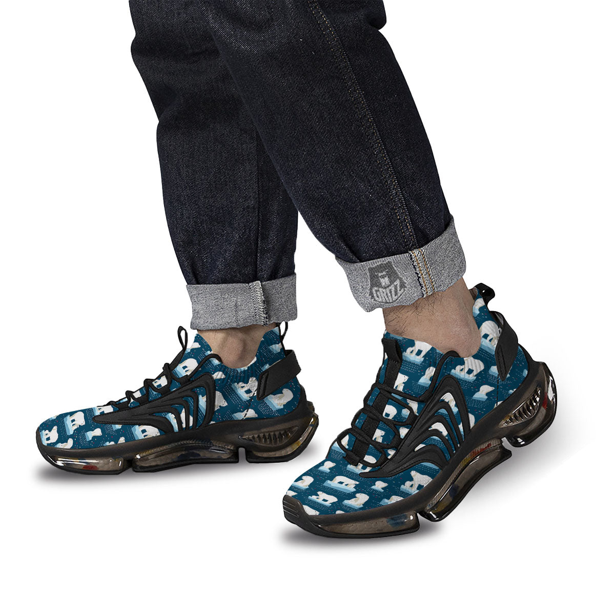 Ice Polar Bear Print Pattern Black Gym Shoes-grizzshop