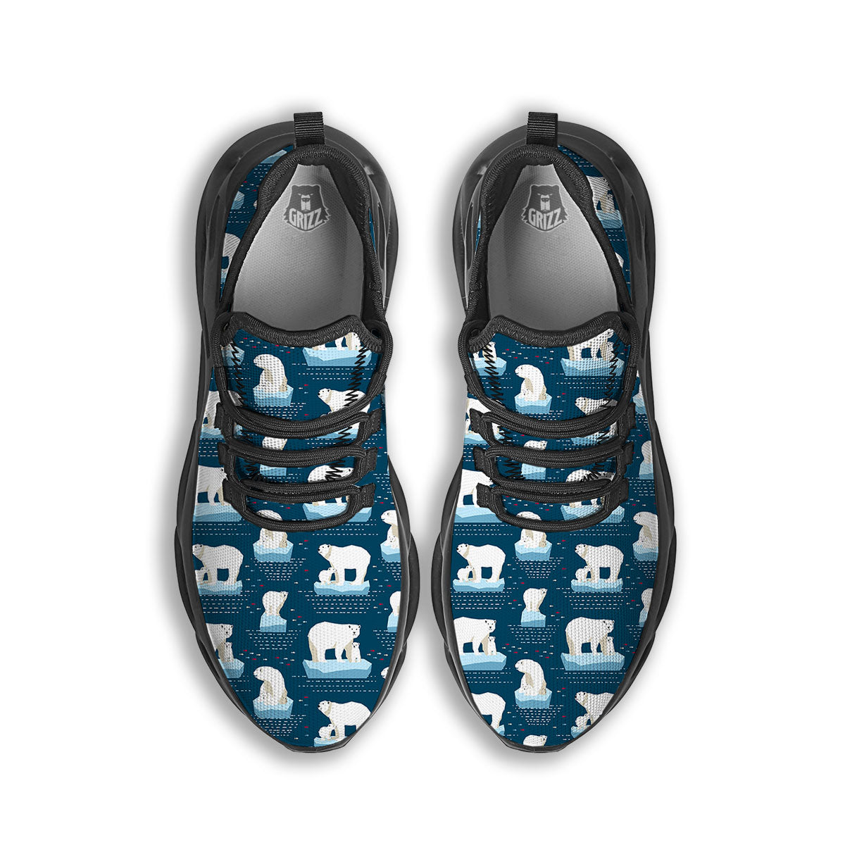 Ice Polar Bear Print Pattern Black Running Shoes-grizzshop