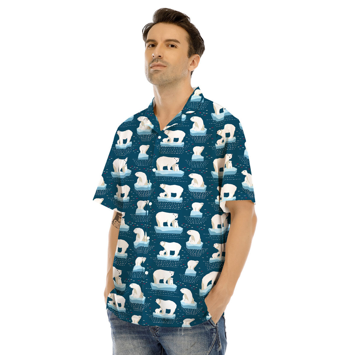 Ice Polar Bear Print Pattern Men's Hawaiian Shirt-grizzshop