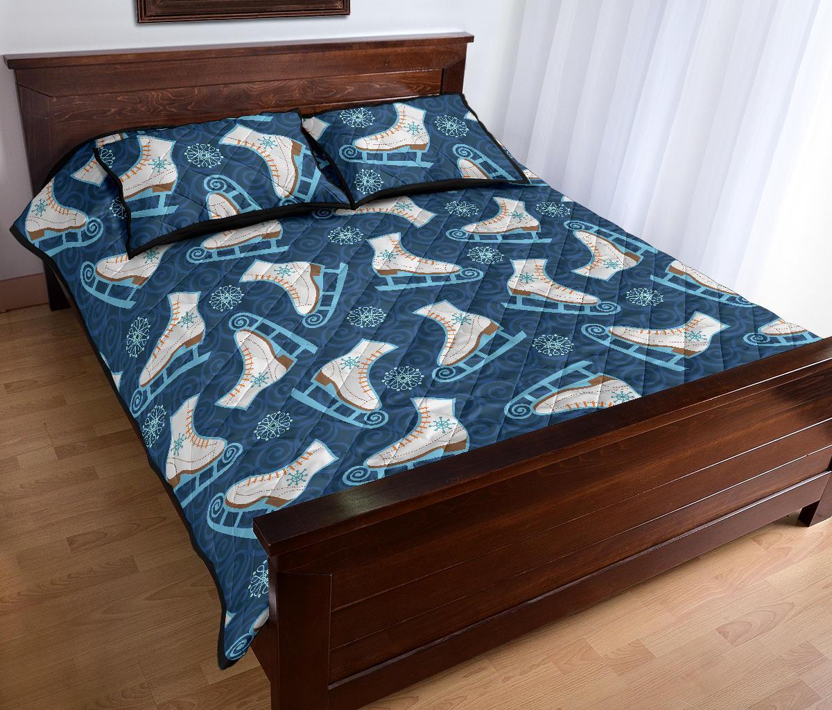 Ice Skate Pattern Print Bed Set Quilt-grizzshop