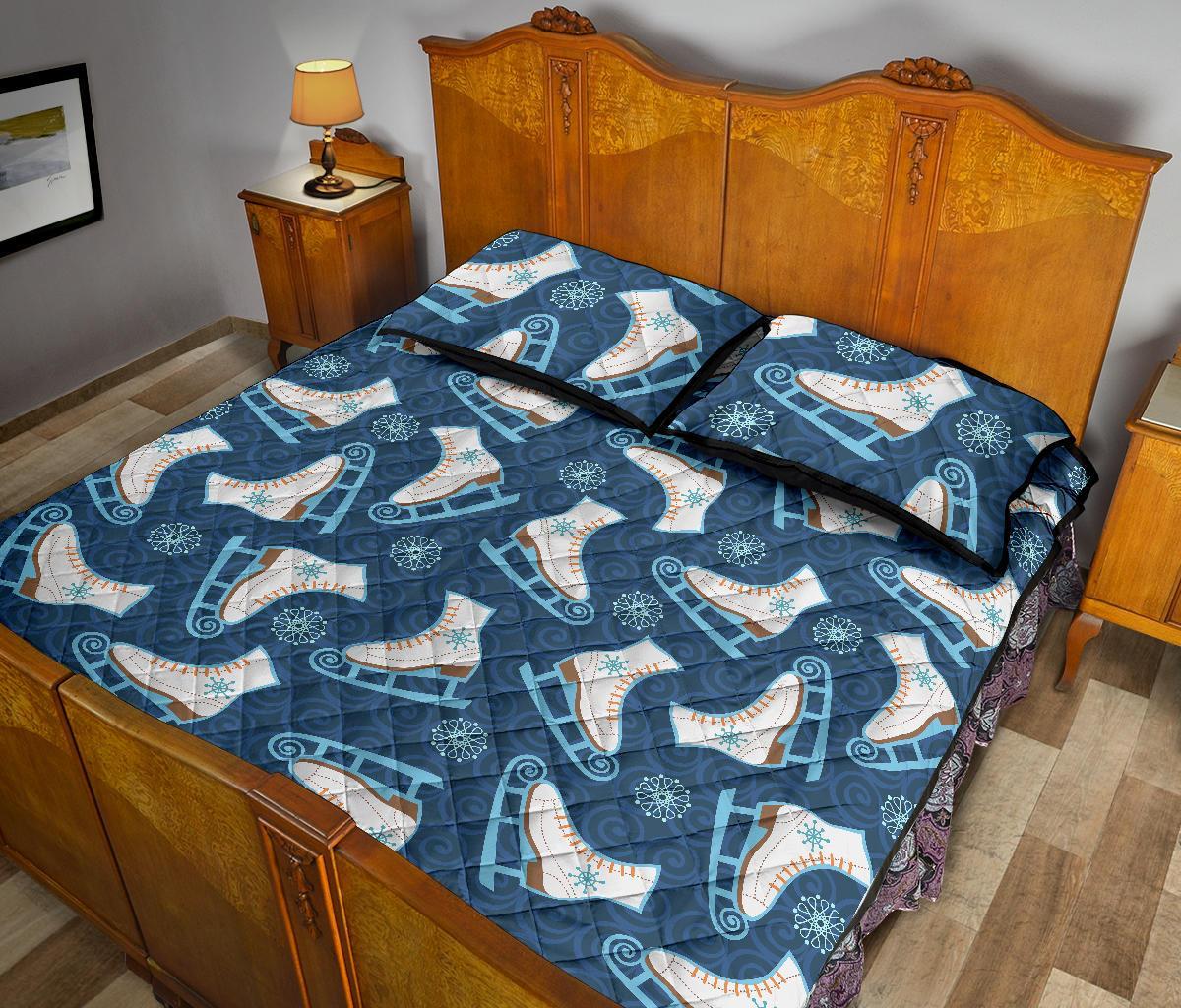 Ice Skate Pattern Print Bed Set Quilt-grizzshop