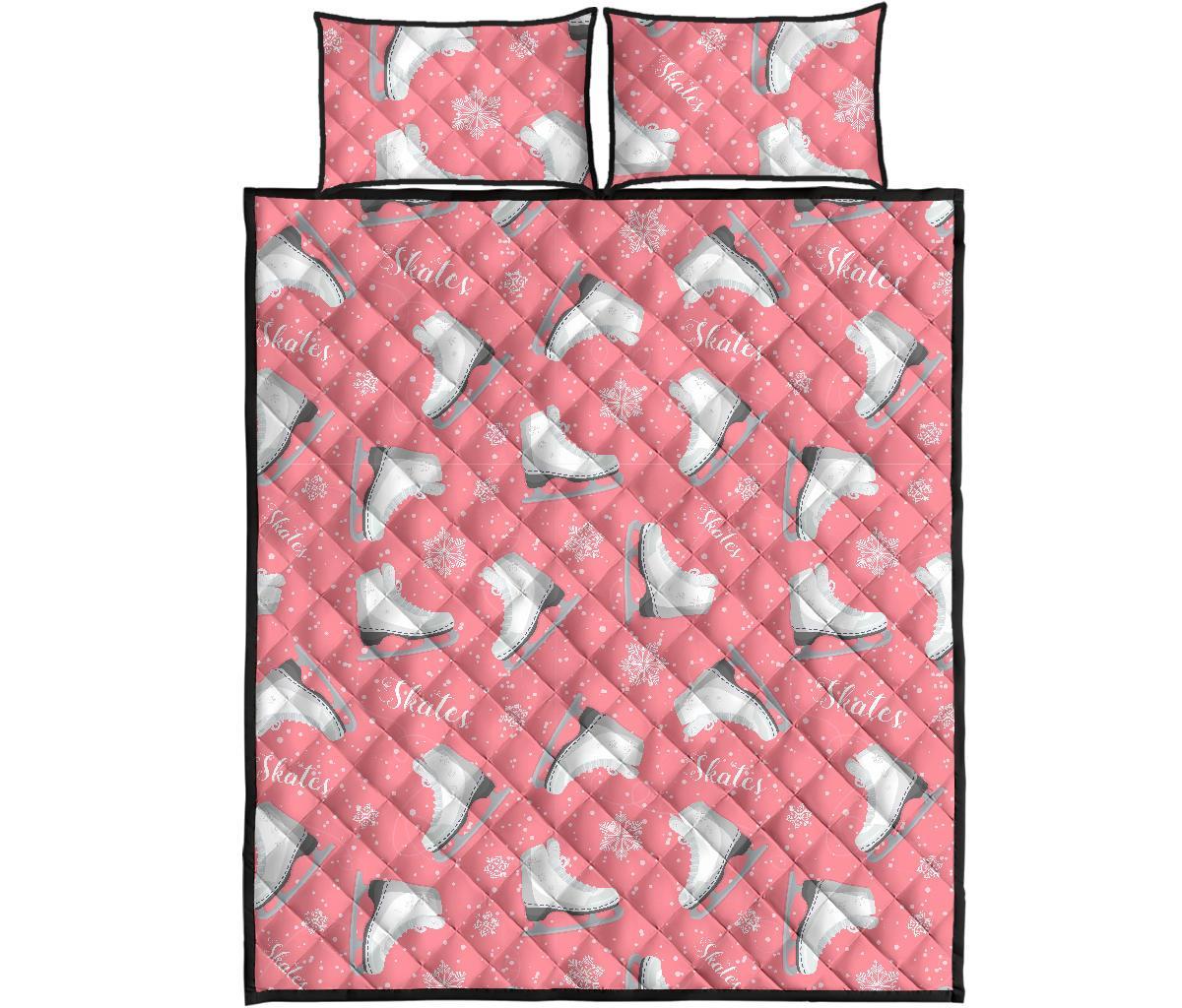 Ice Skate Pink Pattern Print Bed Set Quilt-grizzshop