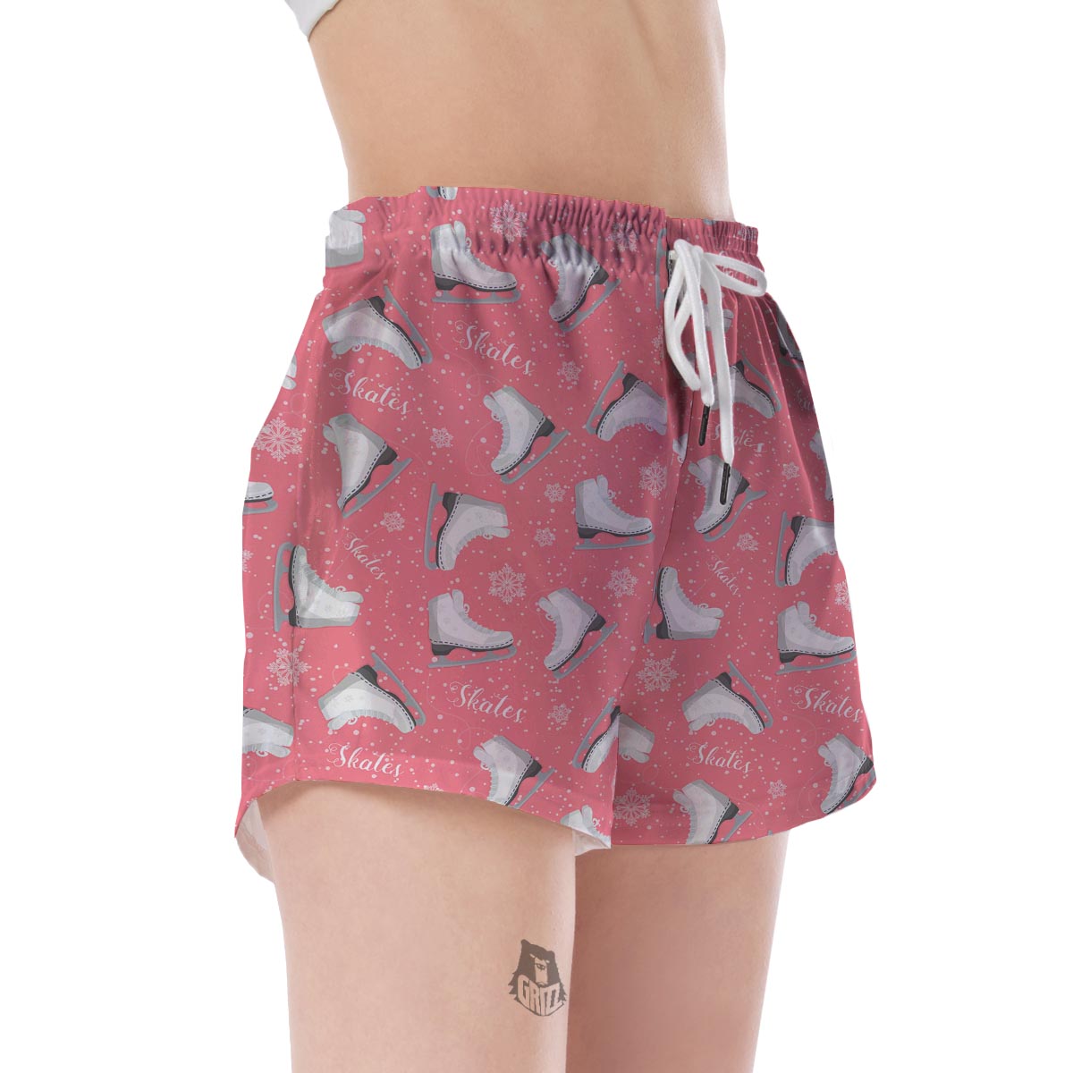 Ice Skate Pink Pattern Print Women's Shorts-grizzshop