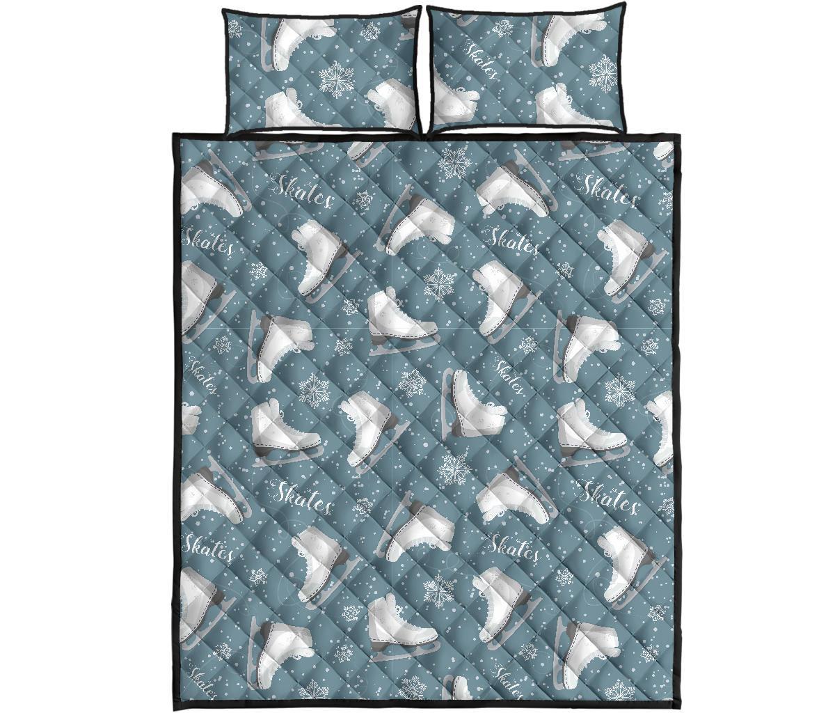 Ice Skate Snowflake Pattern Print Bed Set Quilt-grizzshop