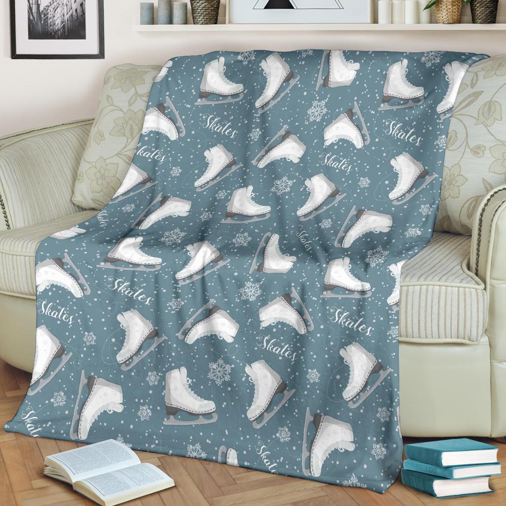 Ice Skate Snowflake Pattern Print Blanket-grizzshop