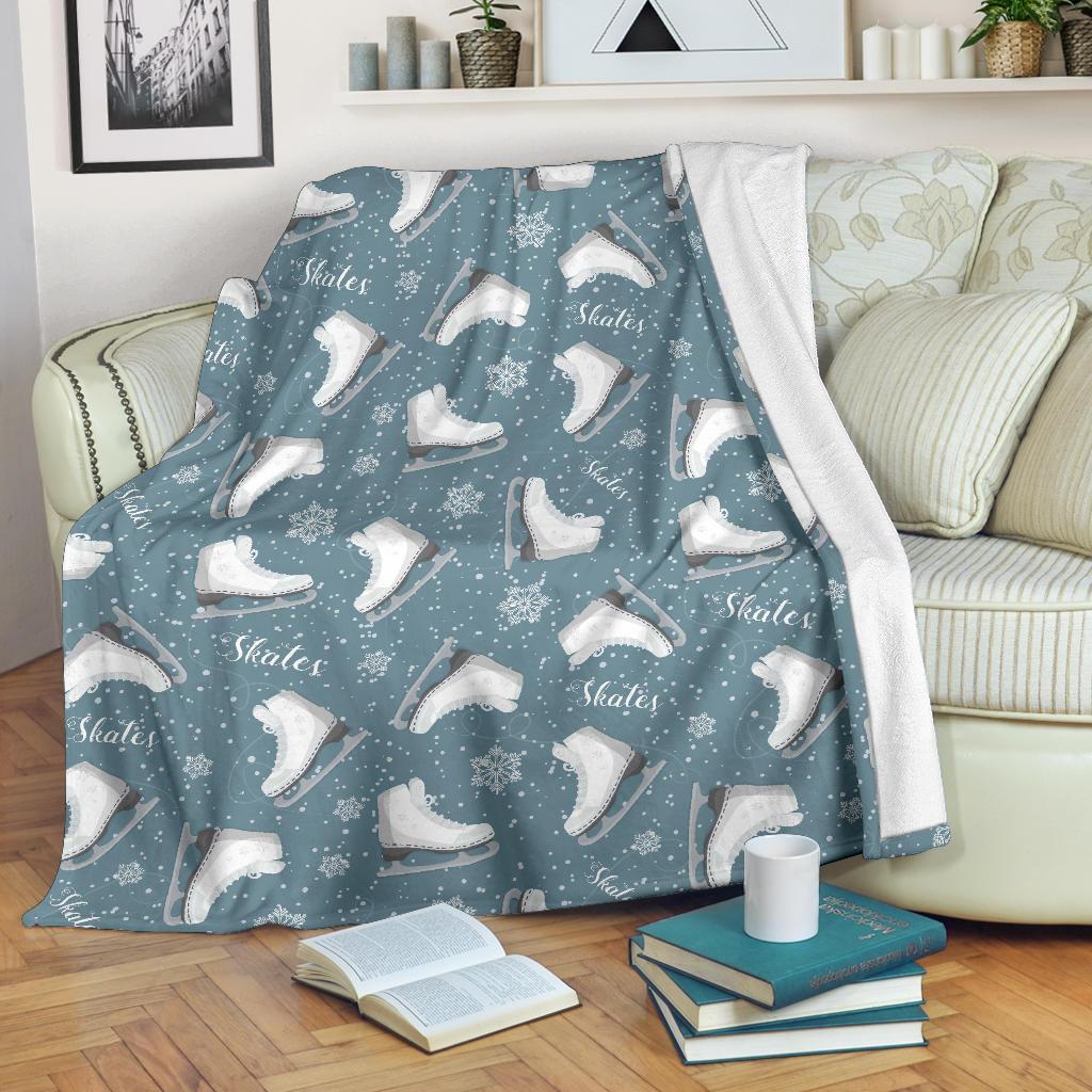 Ice Skate Snowflake Pattern Print Blanket-grizzshop