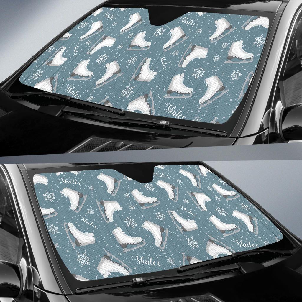 Ice Skate Snowflake Pattern Print Car Sun Shade-grizzshop