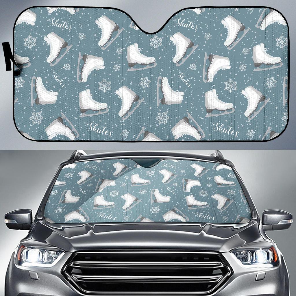 Ice Skate Snowflake Pattern Print Car Sun Shade-grizzshop