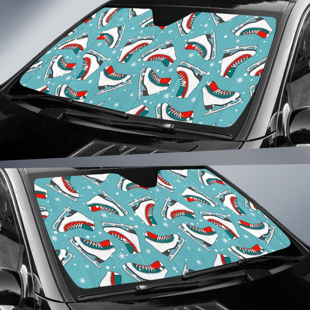 Ice Skate Snowflake Print Pattern Car Sun Shade-grizzshop
