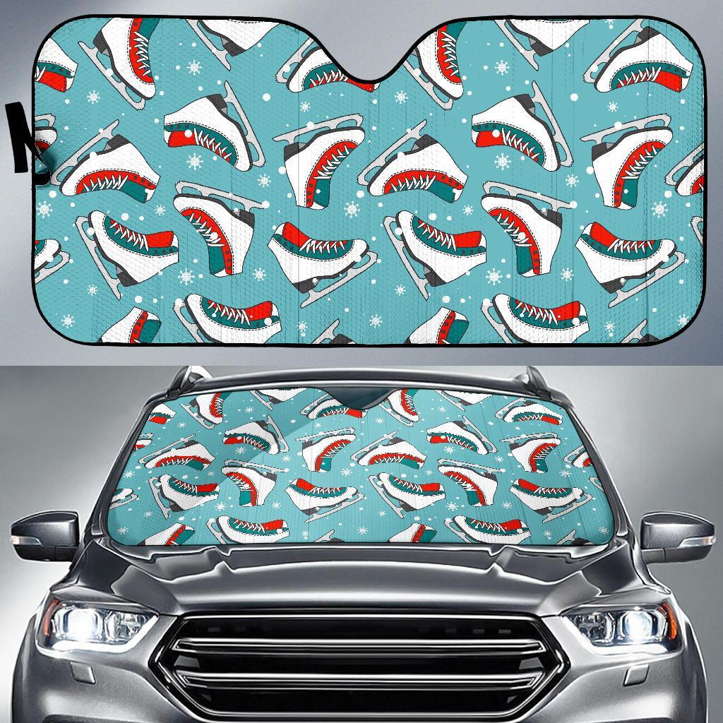 Ice Skate Snowflake Print Pattern Car Sun Shade-grizzshop